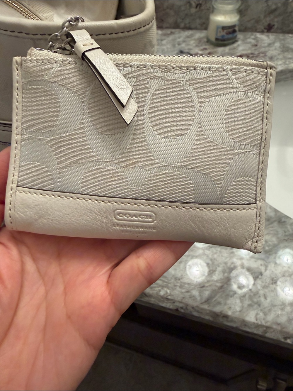 COACH Cream and Beige Signature Canvas Tote with Leather Charm - Picture 9 of 16